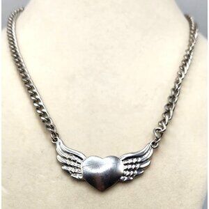 Winged Heart Silver Chain Necklace